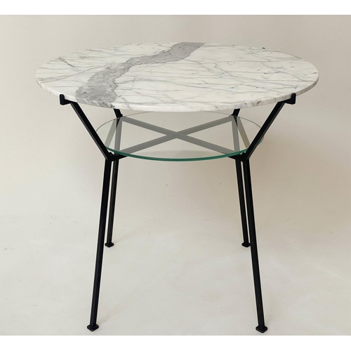 188 - LAMP TABLE BY CHARLES RAMOS (French b.1925), 1950's marble top with glass undertier, on iron support... 