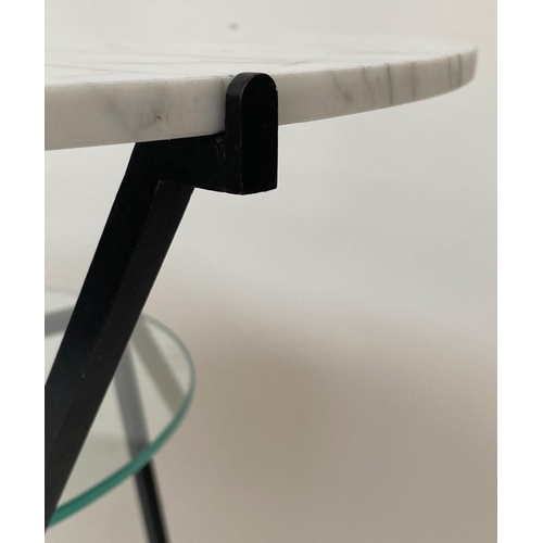 188 - LAMP TABLE BY CHARLES RAMOS (French b.1925), 1950's marble top with glass undertier, on iron support... 