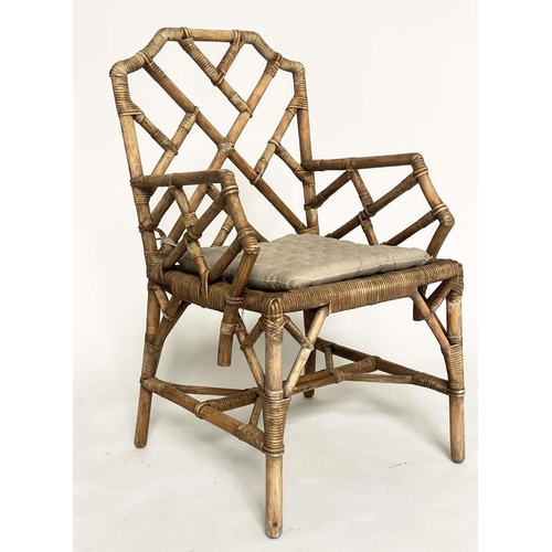 190 - OPEN ARMCHAIRS, a pair, bamboo and cane bound with 'cockpen' backs, 56cm W. (2)