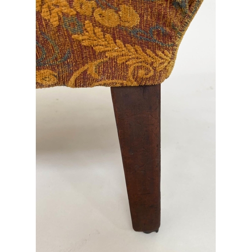 184 - WING ARMCHAIR, 19th century mahogany, in George III style, with tapestry type upholstery and matchin... 