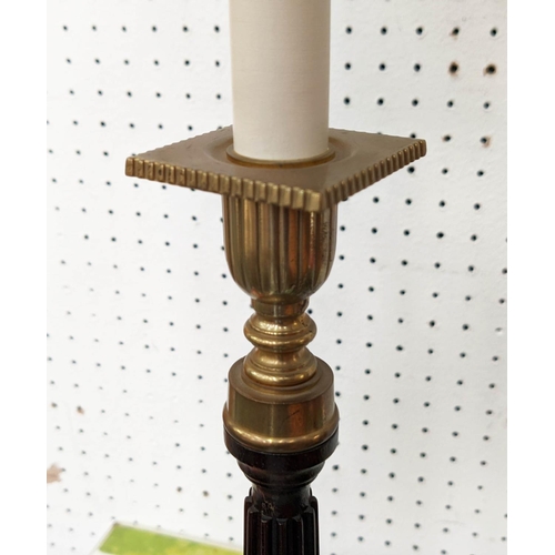 466 - TABLE LAMPS, a pair, 68cm H candlestick design, with shades. (2)