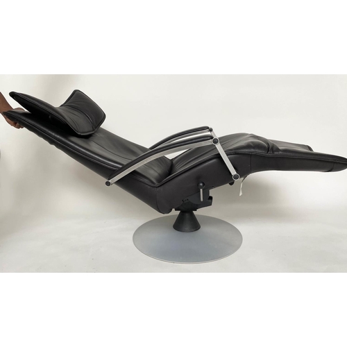 348 - JORI RECLINING ARMCHAIR, 1970s Belgium, black leather, reclining and revolving with rising foot rest... 