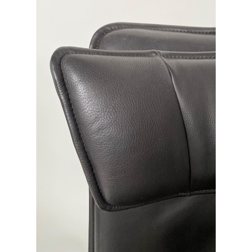 348 - JORI RECLINING ARMCHAIR, 1970s Belgium, black leather, reclining and revolving with rising foot rest... 