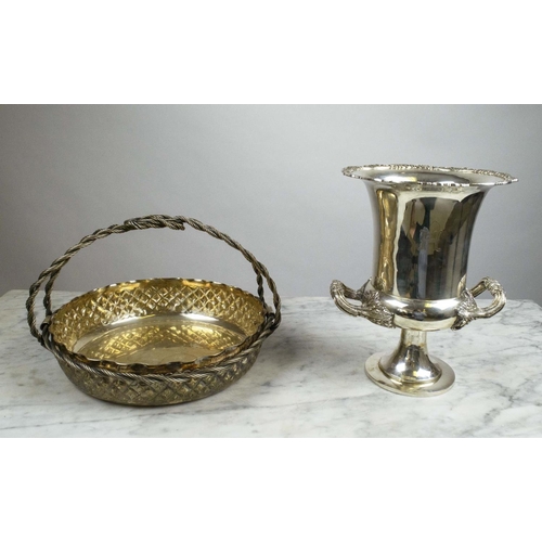 15 - WINE COOLER, Regency style, silver plate and an embossed fruit basket along with six Garrard and Co ... 