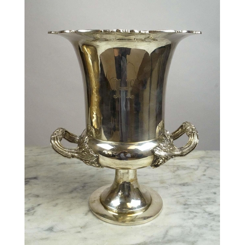 15 - WINE COOLER, Regency style, silver plate and an embossed fruit basket along with six Garrard and Co ... 