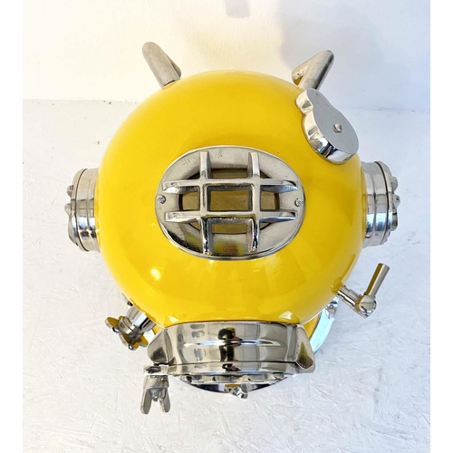 499 - DISPLAY DIVING HELMET, decorative reproduction US Navy design, lacquered yellow finish, 46cm x 46cm ... 