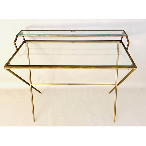 500 - WRITING DESK, Maison Jansen style, gilt metal and glass, 87cm x 95cm x 42cm.