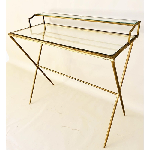 500 - WRITING DESK, Maison Jansen style, gilt metal and glass, 87cm x 95cm x 42cm.