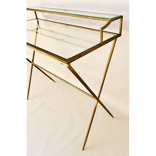 500 - WRITING DESK, Maison Jansen style, gilt metal and glass, 87cm x 95cm x 42cm.