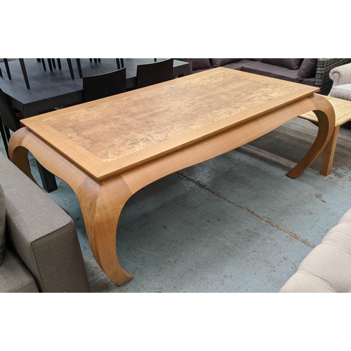 496 - DINING TABLE, oak and burr walnut, bespoke, 76cm H x 208cm L x 125cm D.