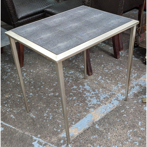 493 - FORWARD DESIGN SIDE TABLE, faux shagreen top, 46cm W x 59cm H x 61cm W.