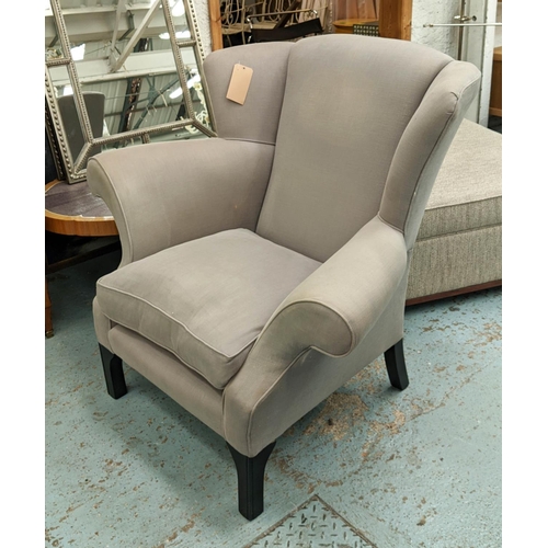 491 - SOFA WORKSHOP WING BACK ARMCHAIR, grey upholstery, matt black feet, 107cm H x 112cm W x 75cm D.