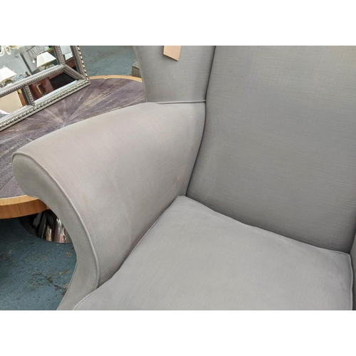 491 - SOFA WORKSHOP WING BACK ARMCHAIR, grey upholstery, matt black feet, 107cm H x 112cm W x 75cm D.