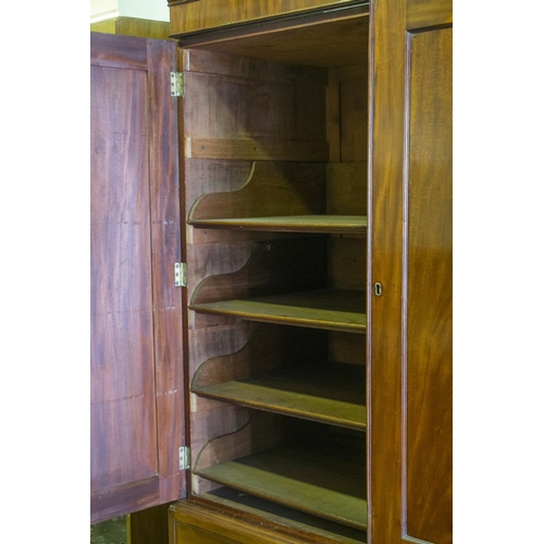 269 - LINEN PRESS, George III mahogany, circa 1800 with two doors enclosing four original sliding trays an... 