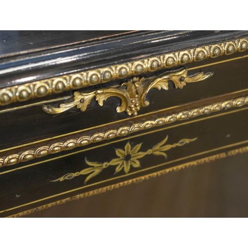 270 - PIER CABINET, Victorian ebonised, brass mounted and inlaid with glazed door enclosing velvet lined i... 