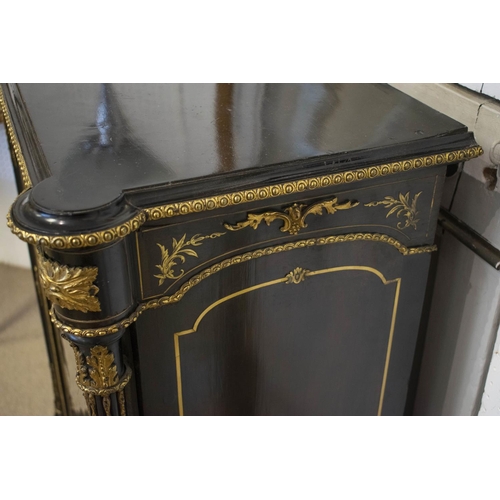 270 - PIER CABINET, Victorian ebonised, brass mounted and inlaid with glazed door enclosing velvet lined i... 