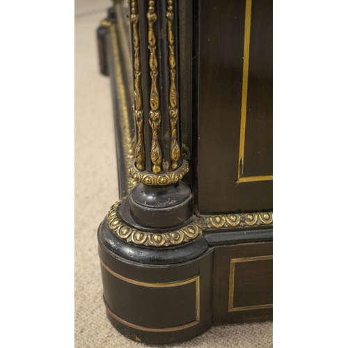 270 - PIER CABINET, Victorian ebonised, brass mounted and inlaid with glazed door enclosing velvet lined i... 