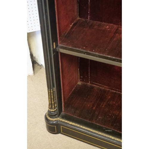 270 - PIER CABINET, Victorian ebonised, brass mounted and inlaid with glazed door enclosing velvet lined i... 