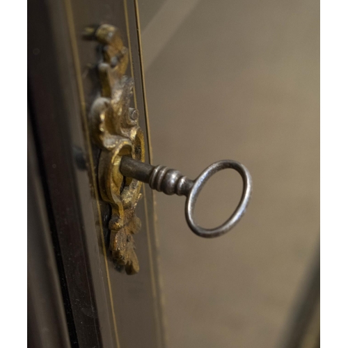 270 - PIER CABINET, Victorian ebonised, brass mounted and inlaid with glazed door enclosing velvet lined i... 