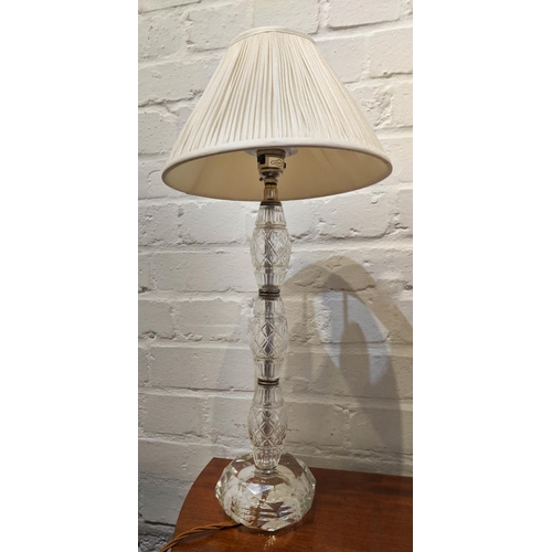 78 - TABLE LAMPS, a pair, each 55cm H overall, including shades, cut glass columns and another pair of gl... 