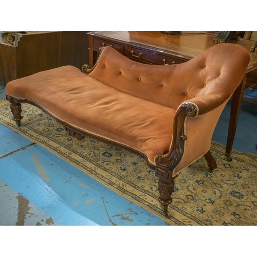 286 - CHAISE LONGUE, Victorian rosewood, circa 1850, in dusky pink velour on brass castors, 91cm H x 177cm... 