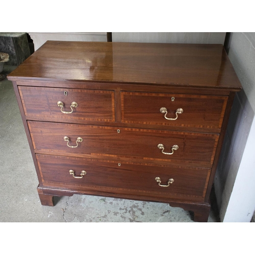 150 - CHEST, Georgian revival mahogany and satinwood banded, circa 1900, of four drawers, 80cm H x 91cm x ... 