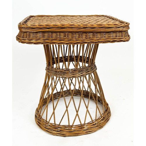 153 - LAMP TABLE, circa 1970s French wicker, 61cm H x 51cm x 53cm.