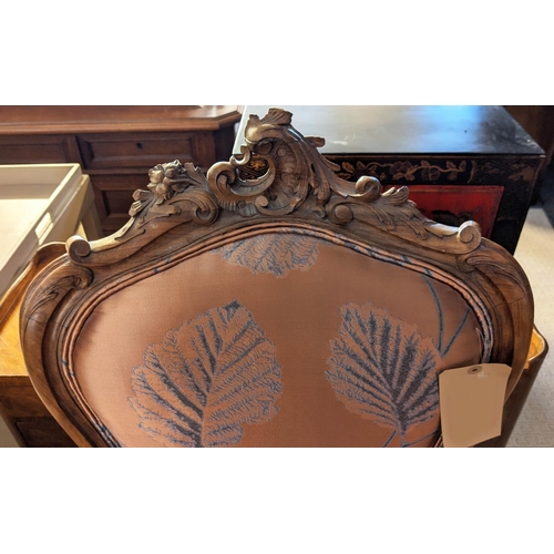 156 - FAUTEUILS, a pair, late 19th century Italian walnut in  Versus Copper leaf patterned fabric by Jane ... 