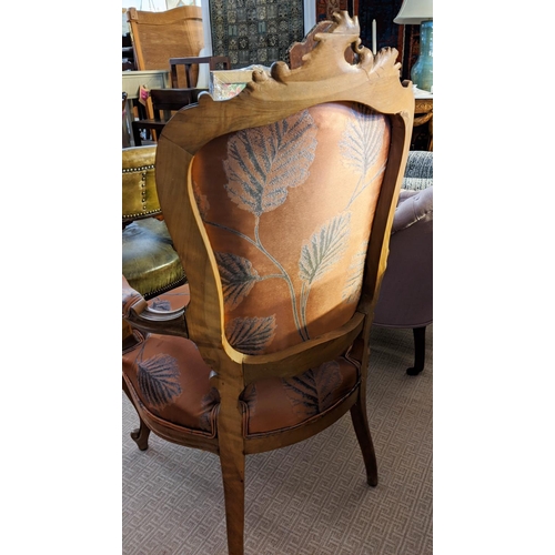 156 - FAUTEUILS, a pair, late 19th century Italian walnut in  Versus Copper leaf patterned fabric by Jane ... 