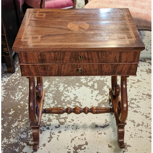 157 - DRESSING TABLE, 59cm x 43cm x 75cm H, Biedermeier walnut with inlaid parquetry detail, with a rising... 