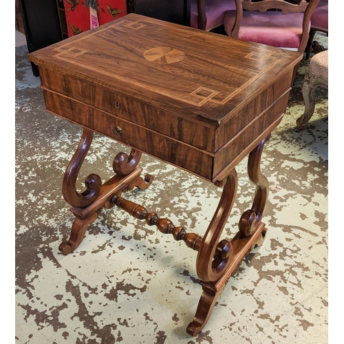 157 - DRESSING TABLE, 59cm x 43cm x 75cm H, Biedermeier walnut with inlaid parquetry detail, with a rising... 