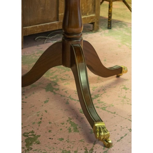 155 - TWIN PEDESTAL DINING TABLE, Georgian style mahogany with extra leaf and brass clips, 75cm H x 132cm ... 