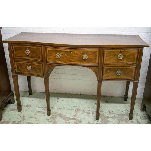 158 - SERPENTINE SIDEBOARD, 19th century George III style mahogany, tulipwood and string inlaid with a doo... 