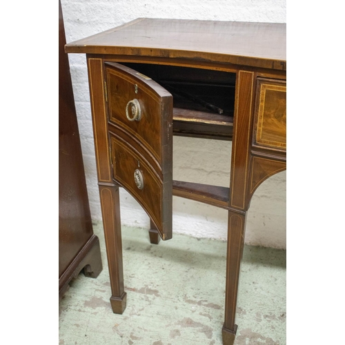 158 - SERPENTINE SIDEBOARD, 19th century George III style mahogany, tulipwood and string inlaid with a doo... 