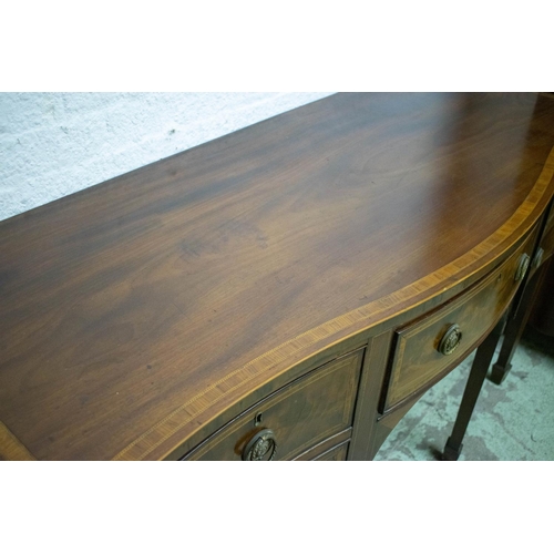 158 - SERPENTINE SIDEBOARD, 19th century George III style mahogany, tulipwood and string inlaid with a doo... 