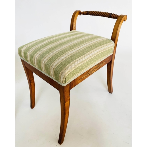 119 - WINDOW SEATS, a pair, 19th century Biedermeier satin birch and stellar inlay each with raised twist ... 