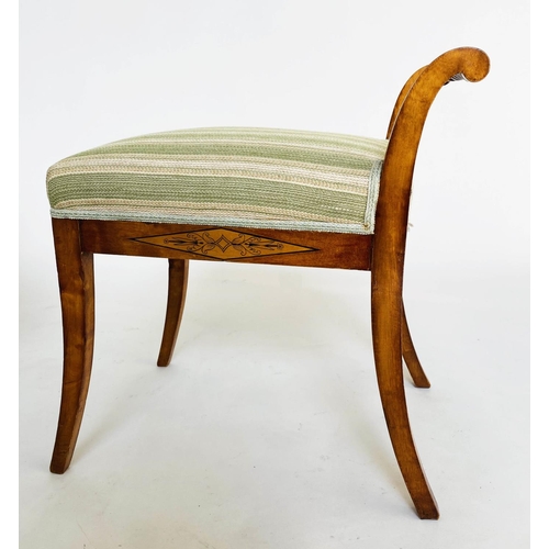 119 - WINDOW SEATS, a pair, 19th century Biedermeier satin birch and stellar inlay each with raised twist ... 