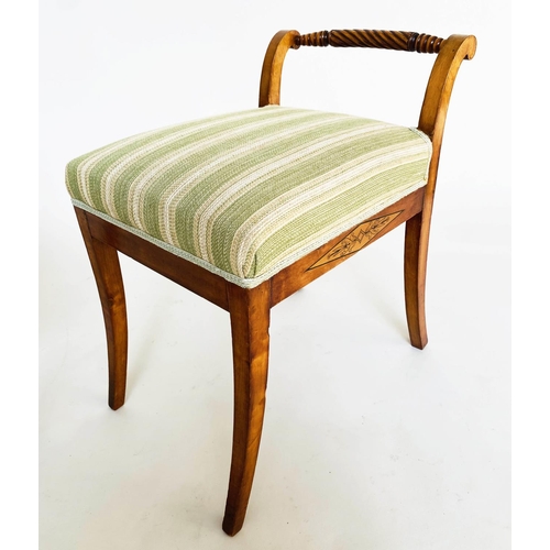 119 - WINDOW SEATS, a pair, 19th century Biedermeier satin birch and stellar inlay each with raised twist ... 