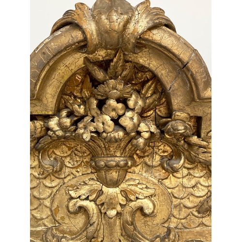 124 - OVERMANTEL, 19th century giltwood and gilt composition with cornucopia crest and allover foliate and... 