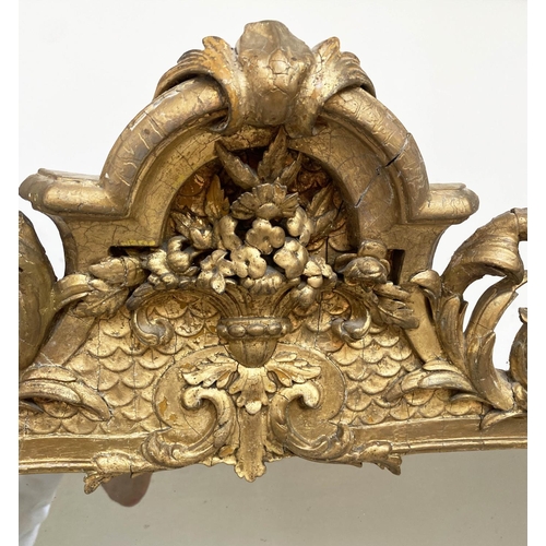 124 - OVERMANTEL, 19th century giltwood and gilt composition with cornucopia crest and allover foliate and... 