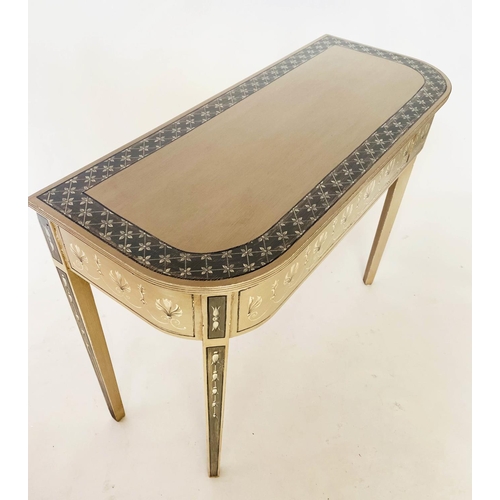 126 - HALL TABLE, George III style hand painted with frieze drawer and tapering supports, 91cm x 38cm D x ... 