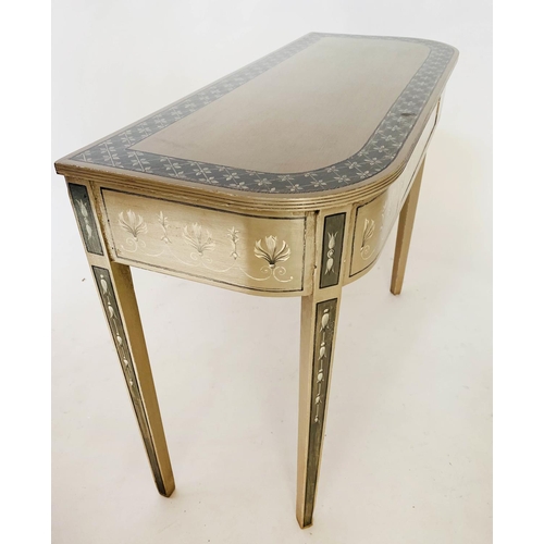 126 - HALL TABLE, George III style hand painted with frieze drawer and tapering supports, 91cm x 38cm D x ... 