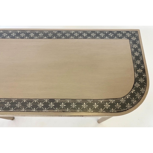 126 - HALL TABLE, George III style hand painted with frieze drawer and tapering supports, 91cm x 38cm D x ... 