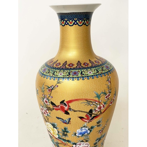 128 - VASES, a pair, Chinese ceramic gold filigree, orchids and red winged blackbirds, 68cm H. (2)