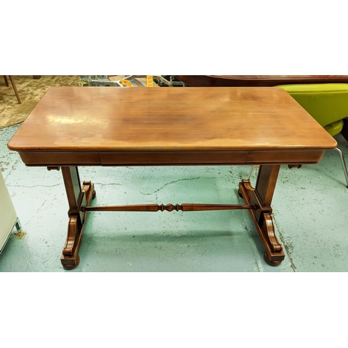 168 - WRITING TABLE, cherrywood having three frieze drawers in the French Louis Philippe style, 77cm H x 1... 