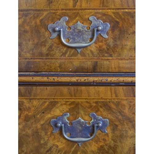 174 - TALL CHEST, late 19th century, re veneered burr walnut in George II style, with five drawers, 143cm ... 