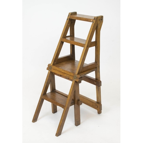 242 - METAMORPHIC LIBRARY CHAIR, Victorian ash converting to four tread steps, 92cm H x 41cm W x 56cm D.