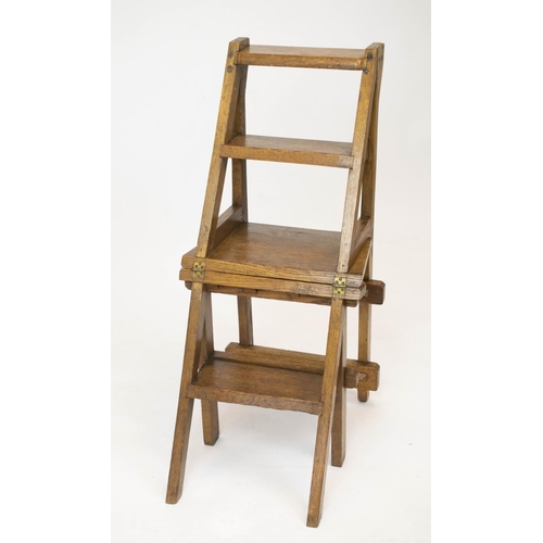 242 - METAMORPHIC LIBRARY CHAIR, Victorian ash converting to four tread steps, 92cm H x 41cm W x 56cm D.