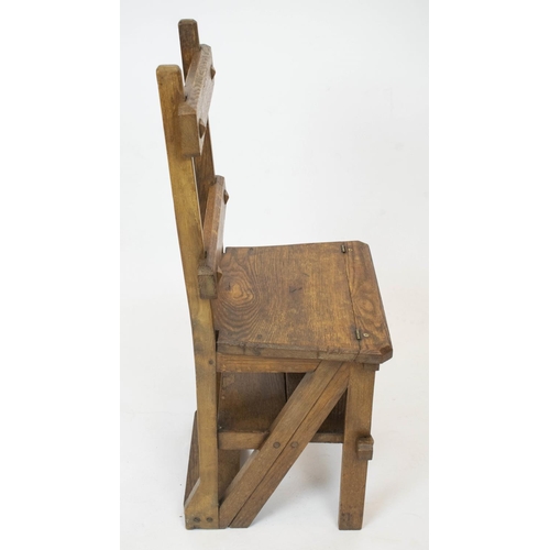 242 - METAMORPHIC LIBRARY CHAIR, Victorian ash converting to four tread steps, 92cm H x 41cm W x 56cm D.