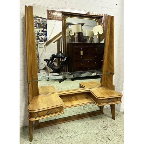 279 - VANITY DRESSING MIRROR, Italian ash, circa 1950s, with two drawers, 175cm H x 140cm W x 40cm D.